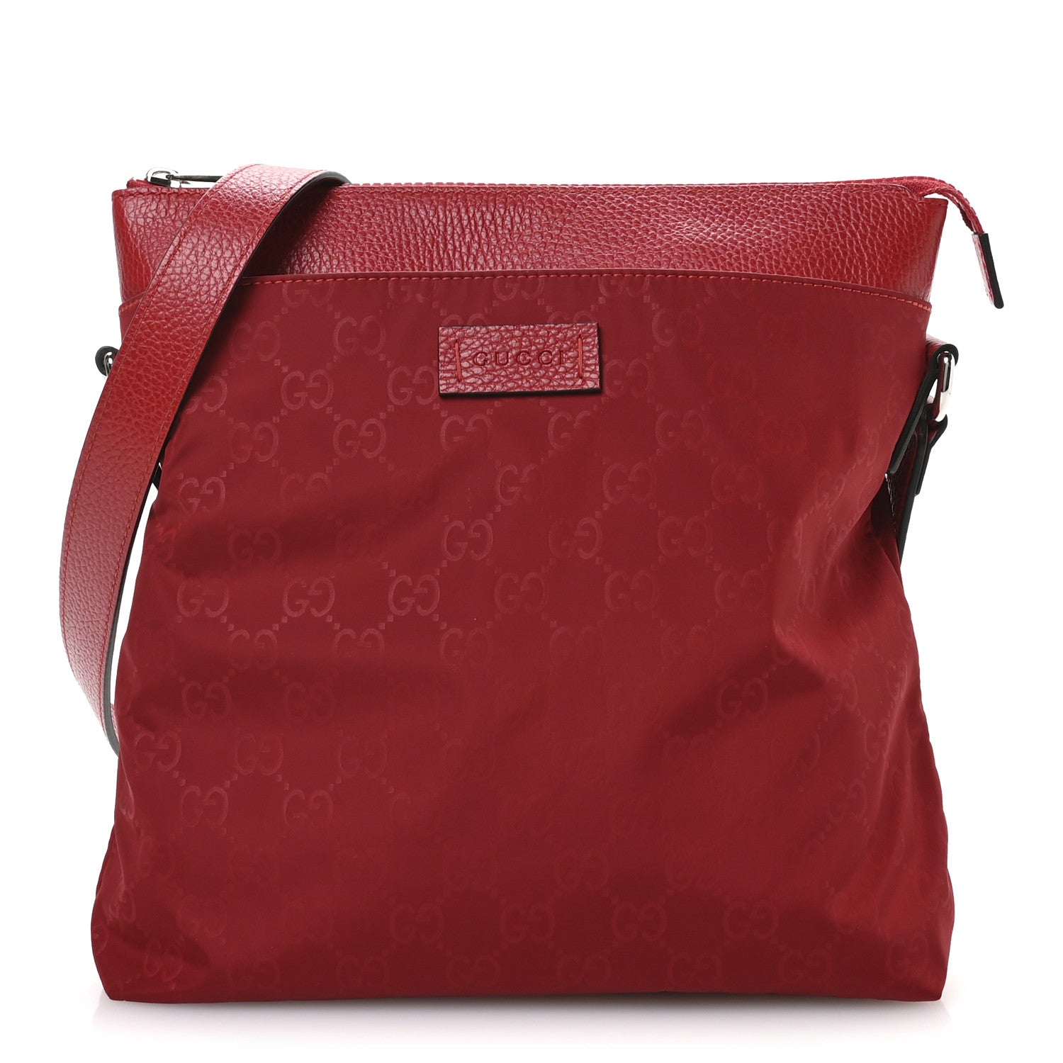 Gucci Nylon Monogram Dollar Calfskin Flat Messenger Bag Vibrant Red 1 of 11