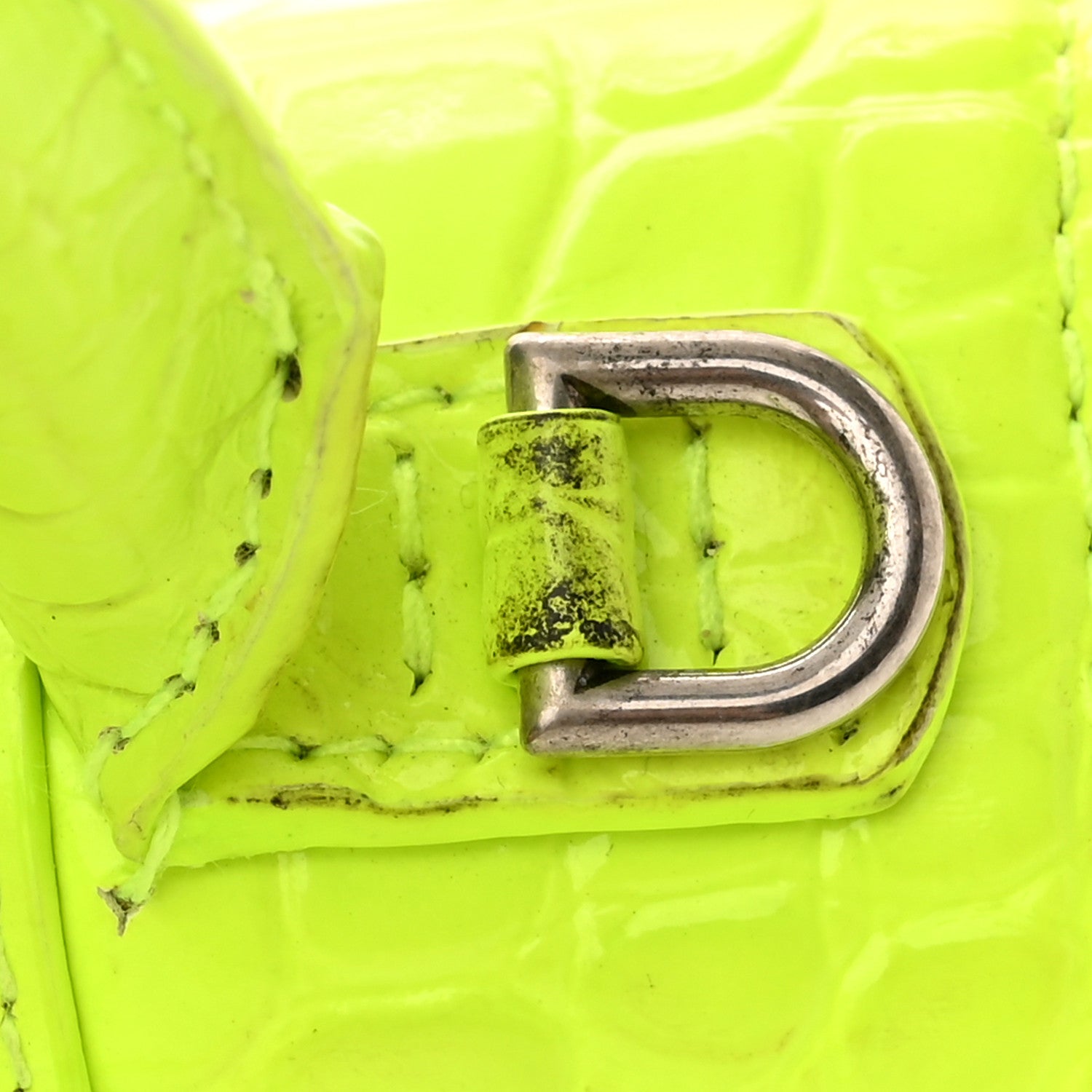 Balenciaga Shiny Calfskin Crocodile Embossed Hourglass Top Handle Bag XS Fluo Yellow 10 of 20