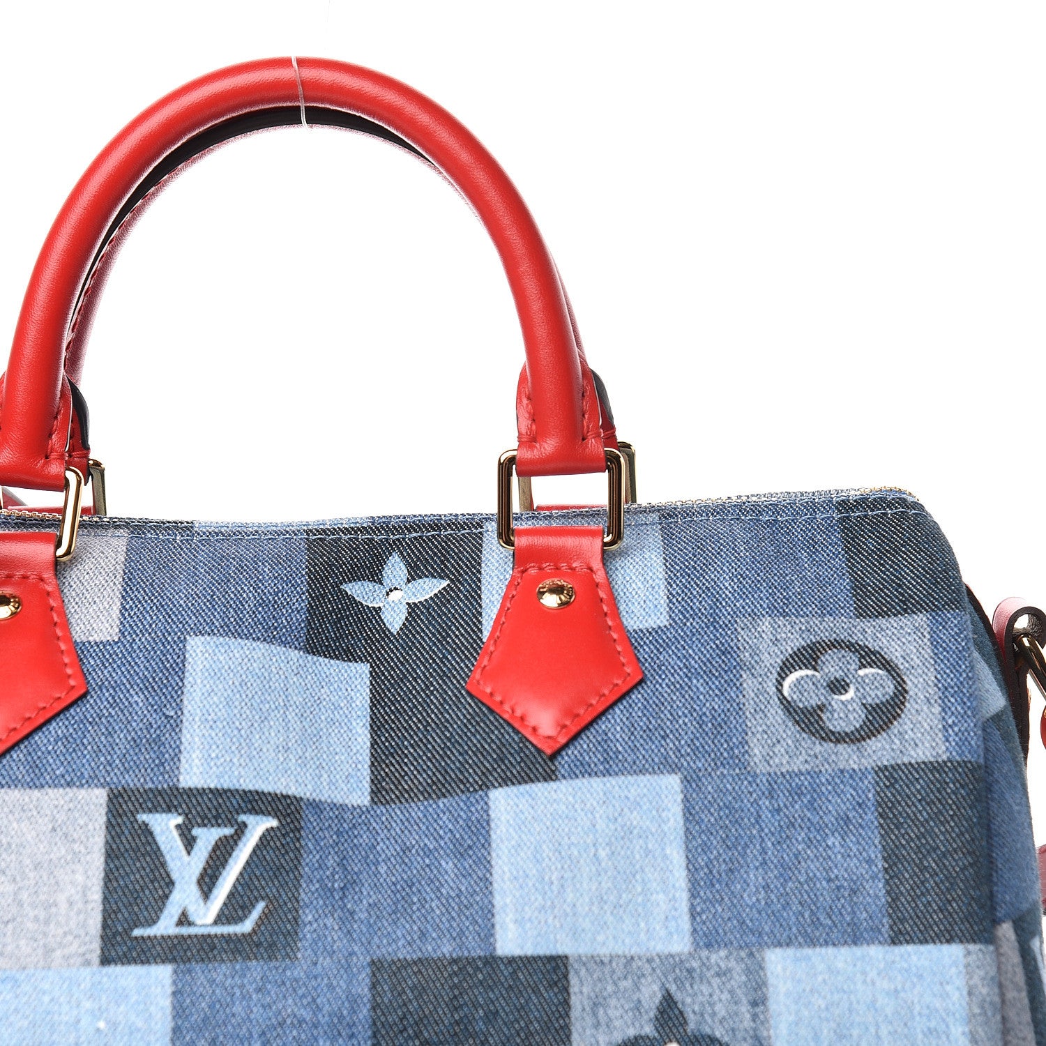 Louis Vuitton Denim Damier Monogram Patchwork Speedy Bandouliere 30 Blue Rouge 7 of 10