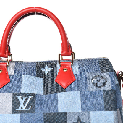 Louis Vuitton Denim Damier Monogram Patchwork Speedy Bandouliere 30 Blue Rouge 7 of 10