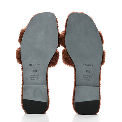 Hermes Woolskin Oran Sandals 37.5 Cognac 5 of 8