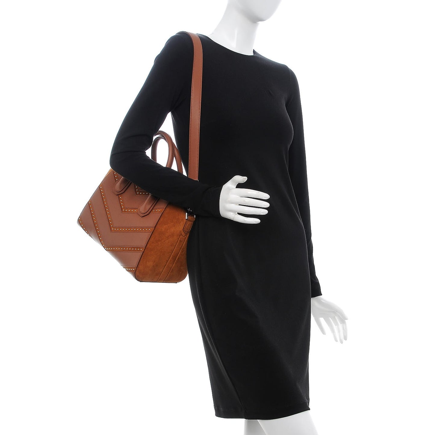 Calfskin Suede Small Studded Chevron Antigona Cognac