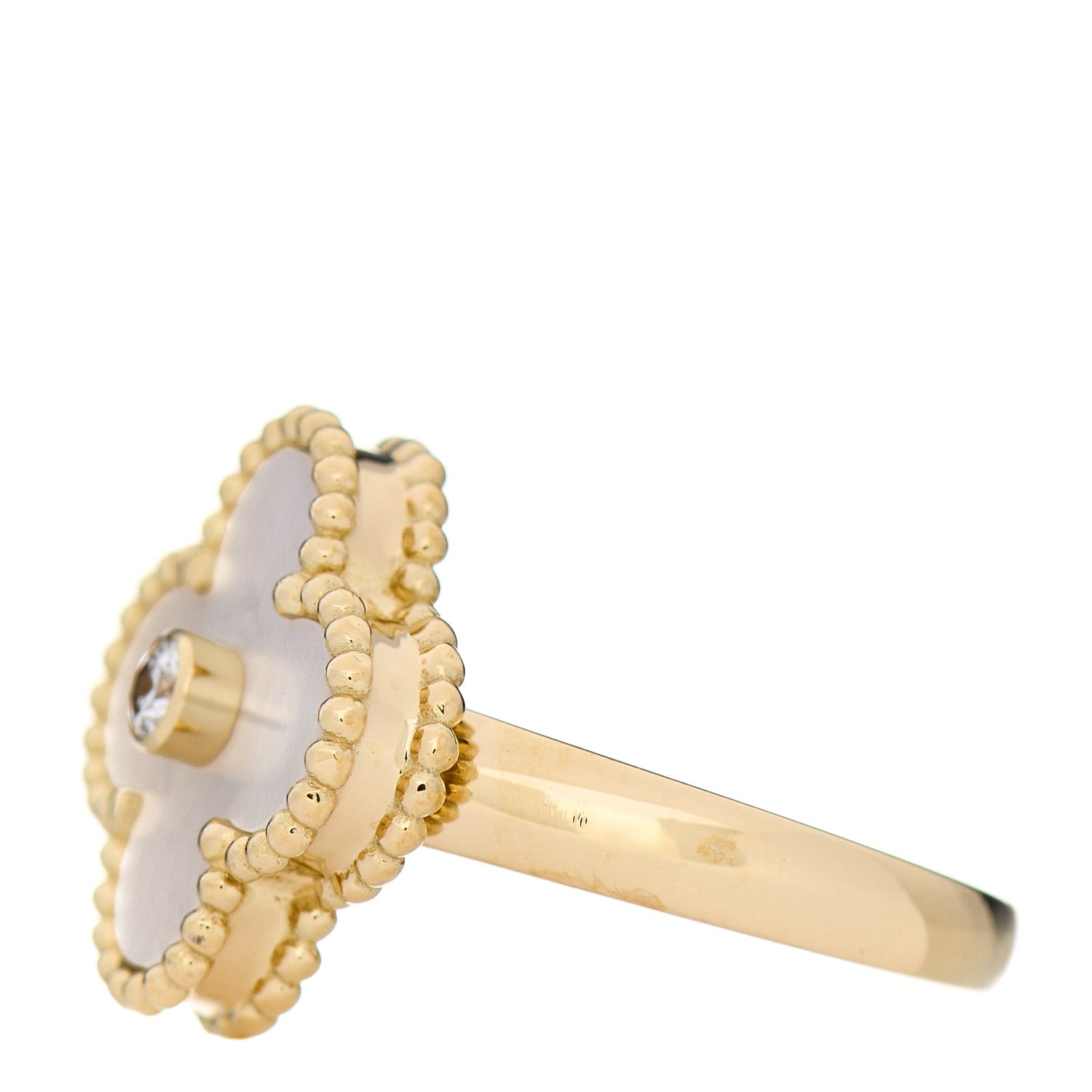 Van Cleef & Arpels 18K Yellow Gold Diamond Mother of Pearl Vintage Alhambra Ring 47 4 3 of 6