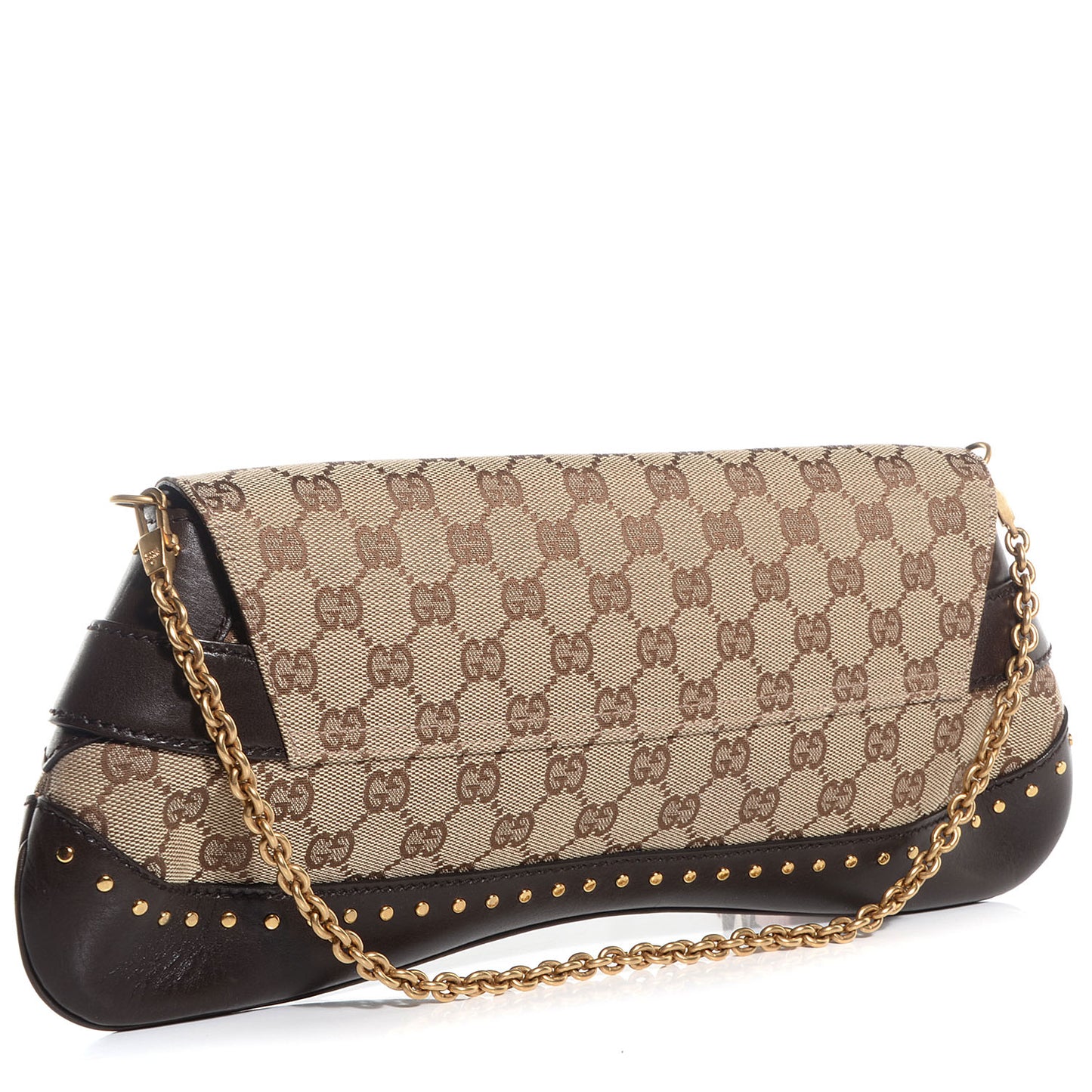 Monogram Studded Large Horsebit Clutch Dark Brown