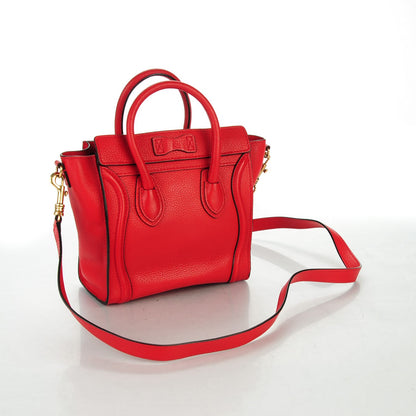 Celine Drummed Calfskin Nano Luggage Coquelicot 3 of 8