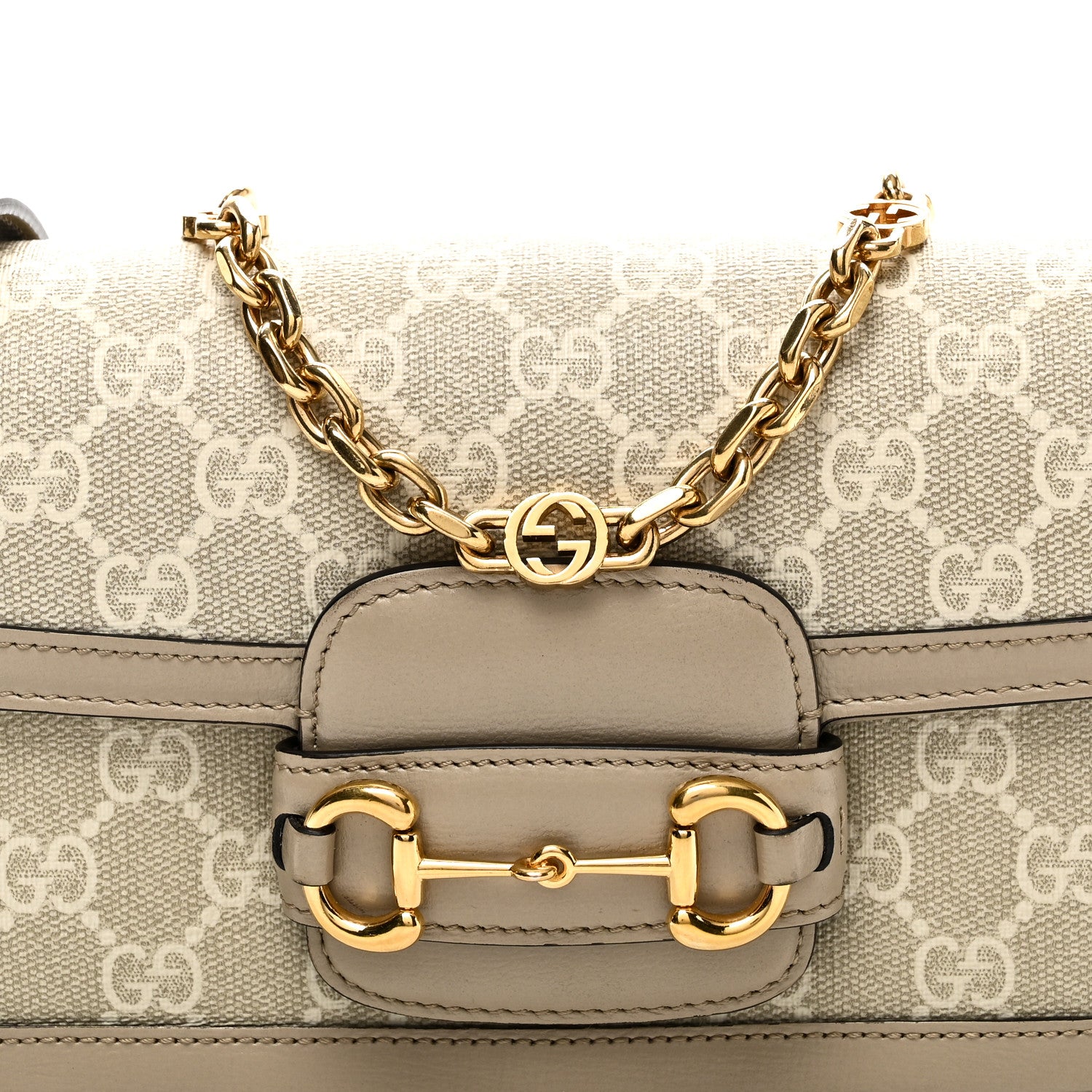 Gucci GG Supreme Monogram Small Horsebit 1955 Chain Shoulder Bag Beige Mystic White 8 of 10