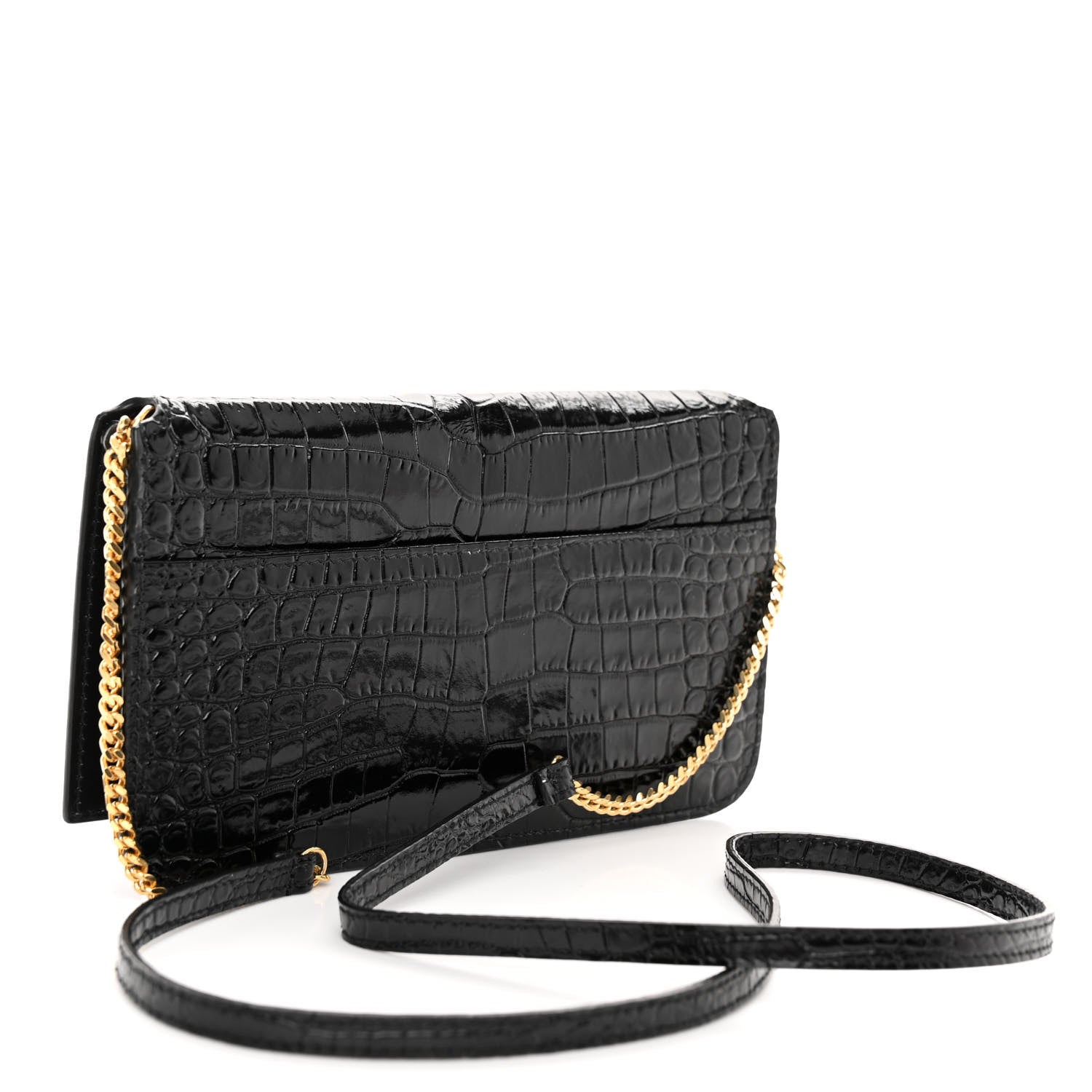 Saint Laurent Crocodile Embossed Monogram Phone Holder Crossbody Black 3 of 9