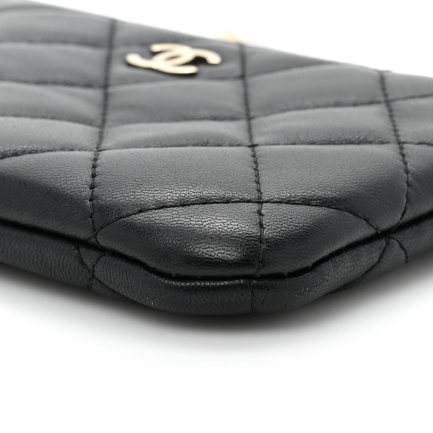 Lambskin Quilted Small Casino Cosmetic Case Black