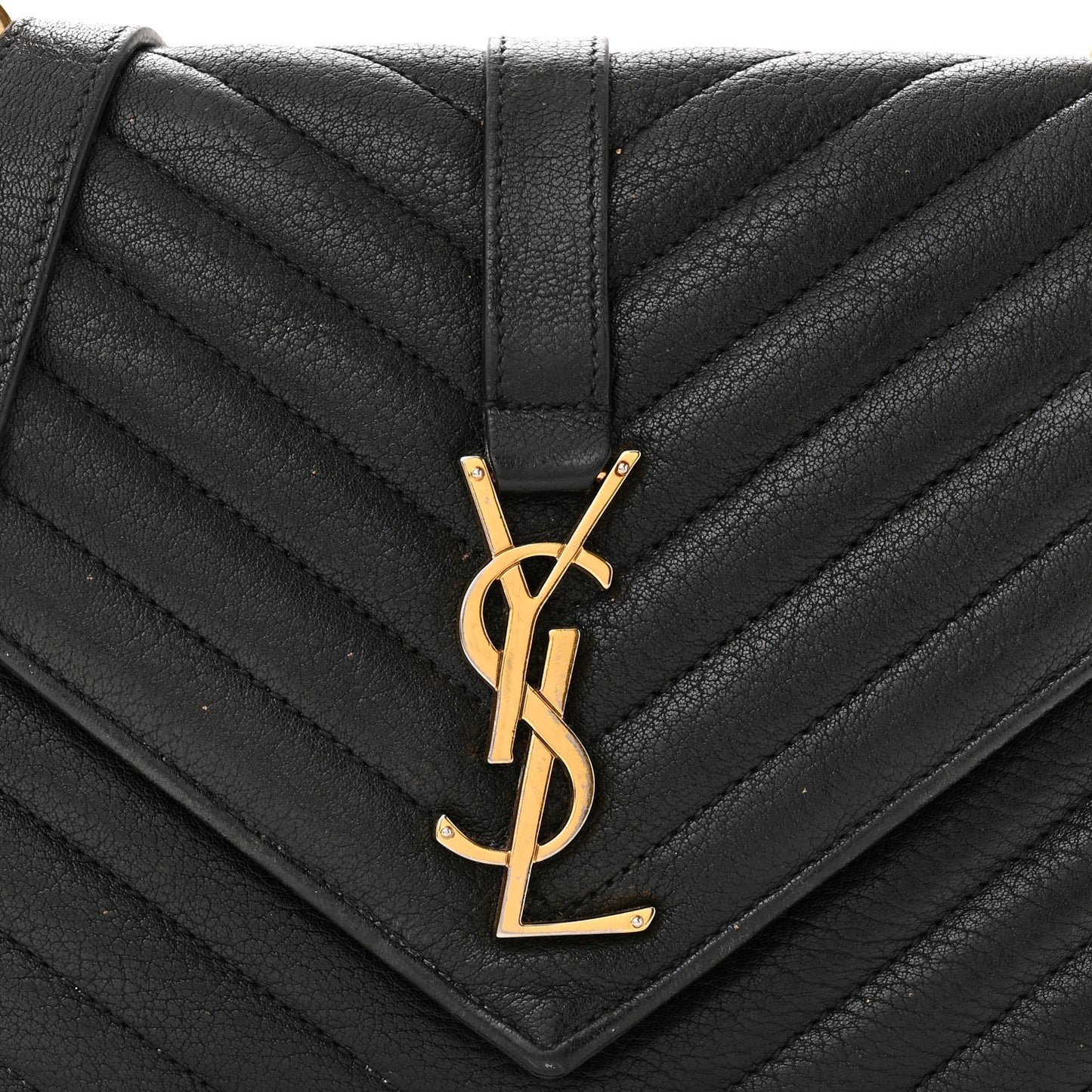 Sheepskin Matelasse Chevron Monogram Medium College Bag Black