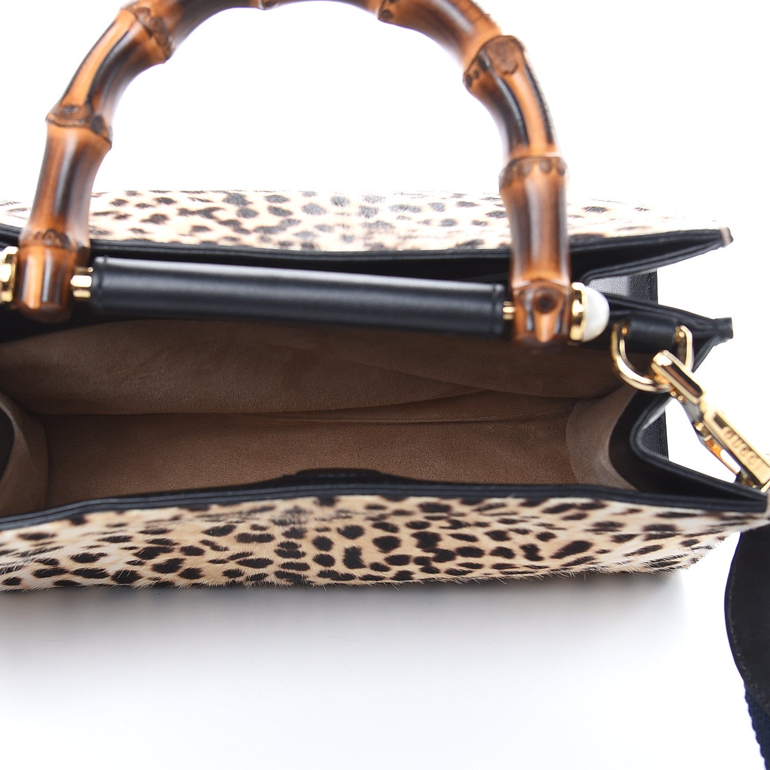 Gucci Calf Hair Bamboo Web Leopard Print Mini Nymphaea Top Handle Bag 6 of 16
