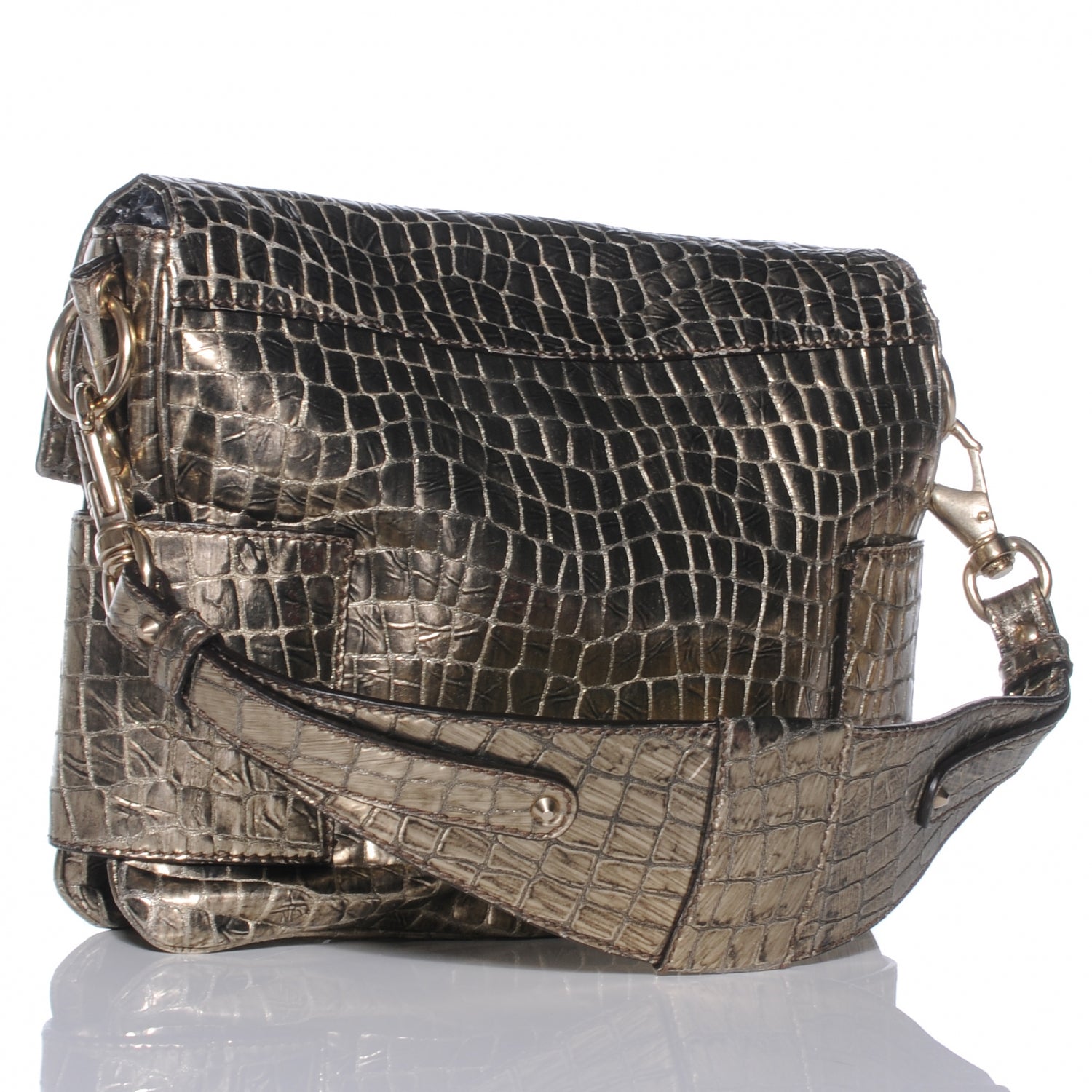 Givenchy Calfskin Crocodile Embossed Melancholia Shoulder Bag Gold 3 of 8