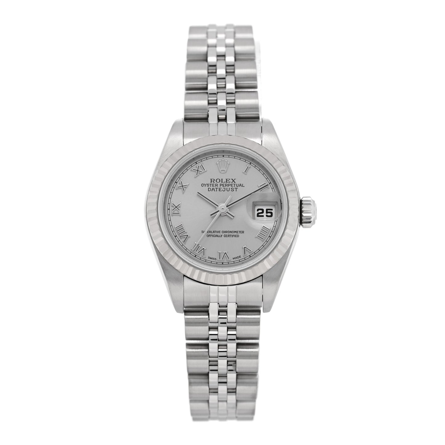 Stainless Steel 18K White Gold 26mm Oyster Perpetual Datejust Watch Silver Roman 79174