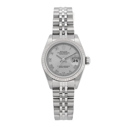 Rolex Stainless Steel 18K White Gold 26mm Oyster Perpetual Datejust Watch Silver Roman 79174 1 of 5