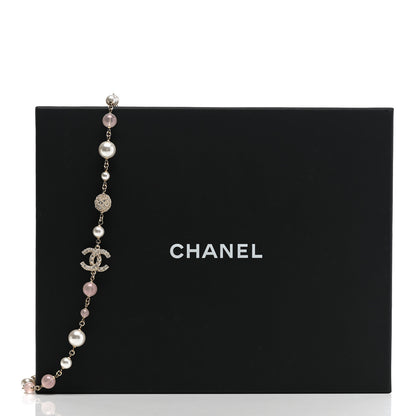 Chanel Pearl Beaded Crystal CC Long Necklace Gold Pearly White Pink 6 of 6