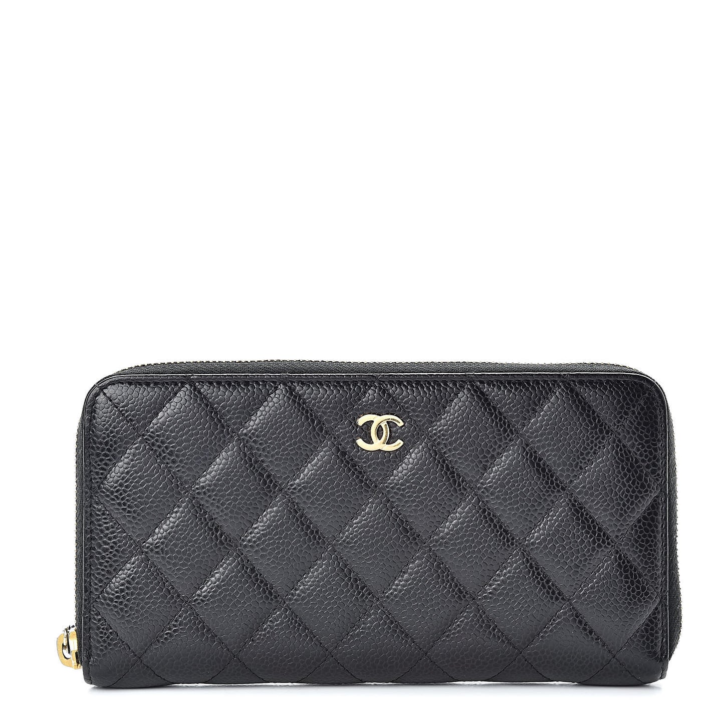 Caviar Quilted Large Gusset Zip Around Wallet Black