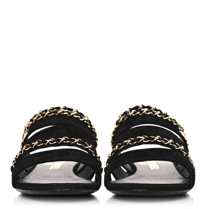 Chanel Suede Chain Mule Sandals 36.5 Black 2 of 10