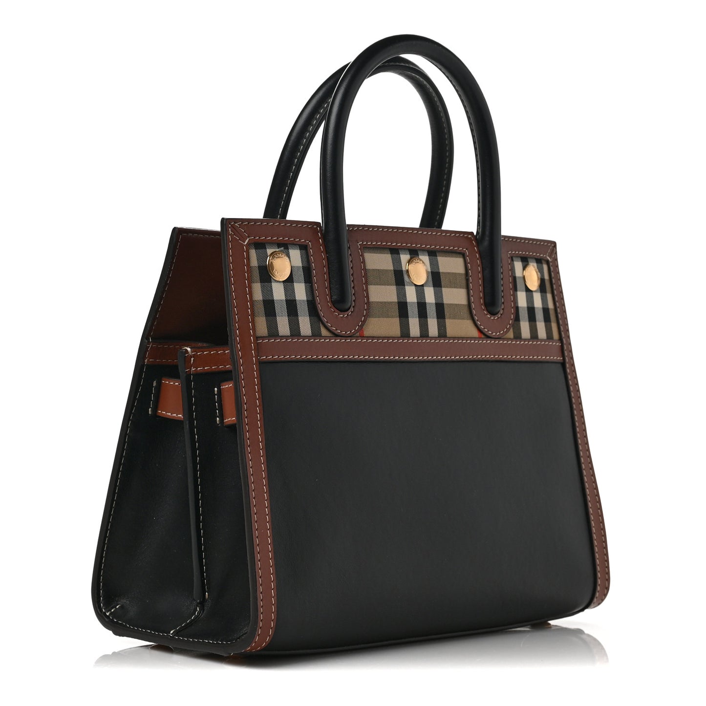 Calfskin Vintage Check Mini Two Handle Title Bag Black