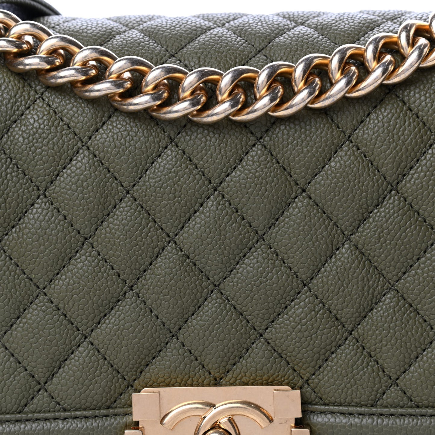 Caviar Quilted Medium Boy Flap Khaki