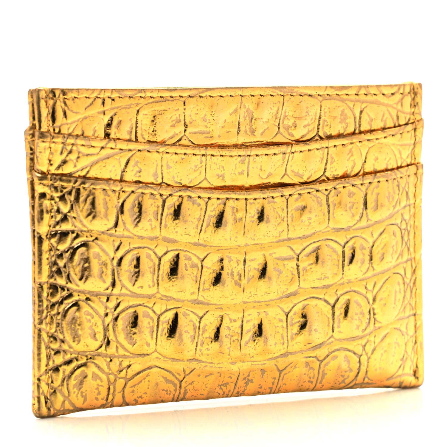 Chanel Metallic Calfskin Crocodile Embossed Cocodile Card Holder Gold 3 of 8