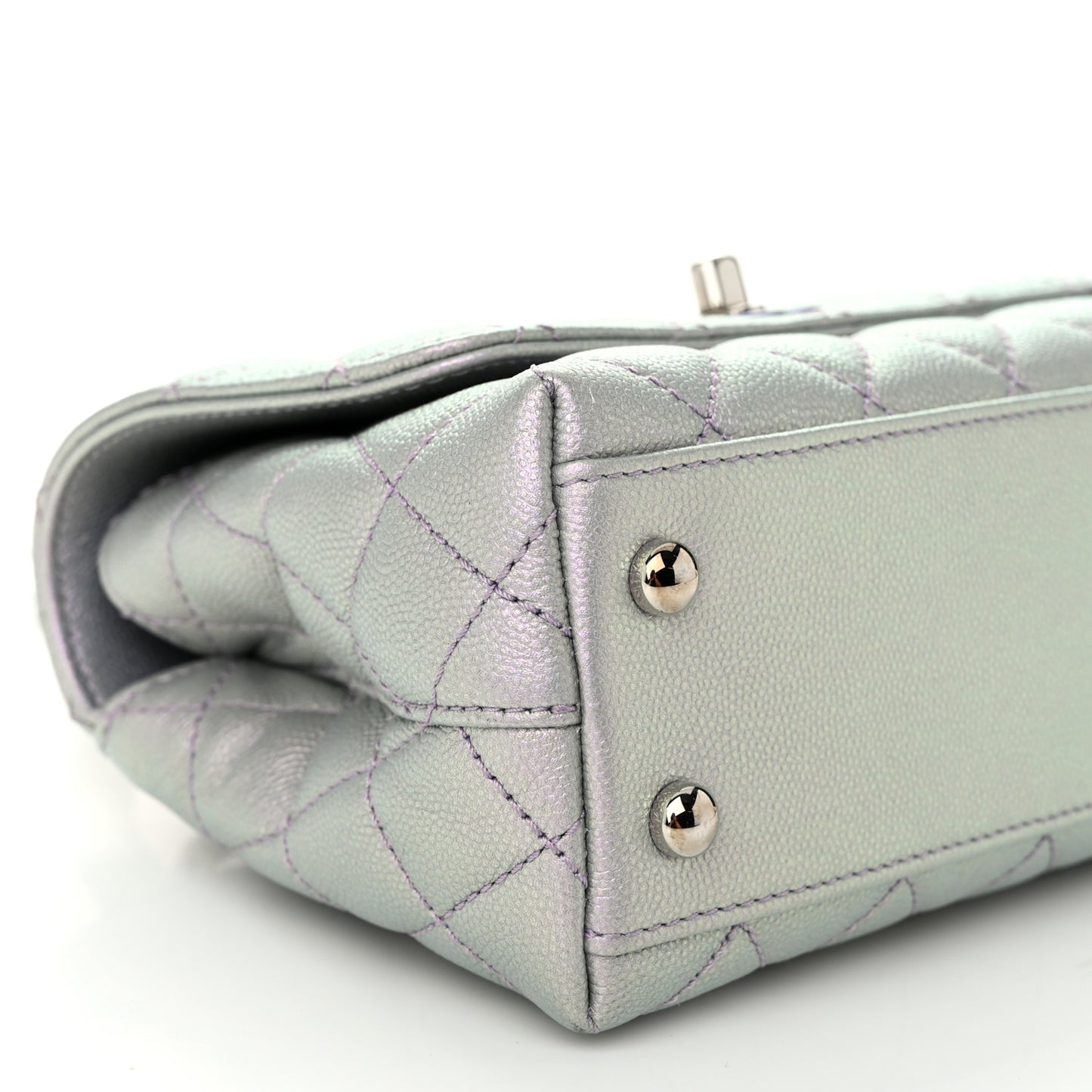 Iridescent Caviar Quilted Extra Mini Coco Handle Flap Light Blue