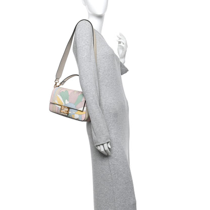 Fendi Snakeskin Floral Stitched Baguette Latte Multicolor 2 of 11