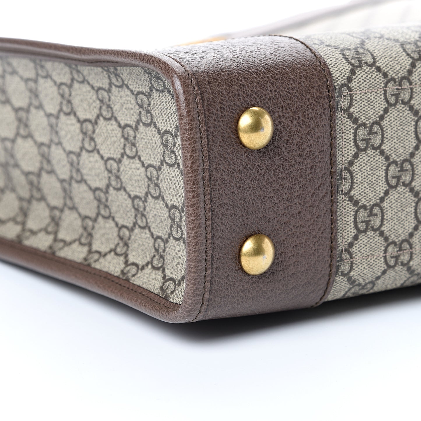 GG Supreme Monogram Textured Calfskin Web Medium Ophidia Slip Handle Tote Beige Ebony New Acero
