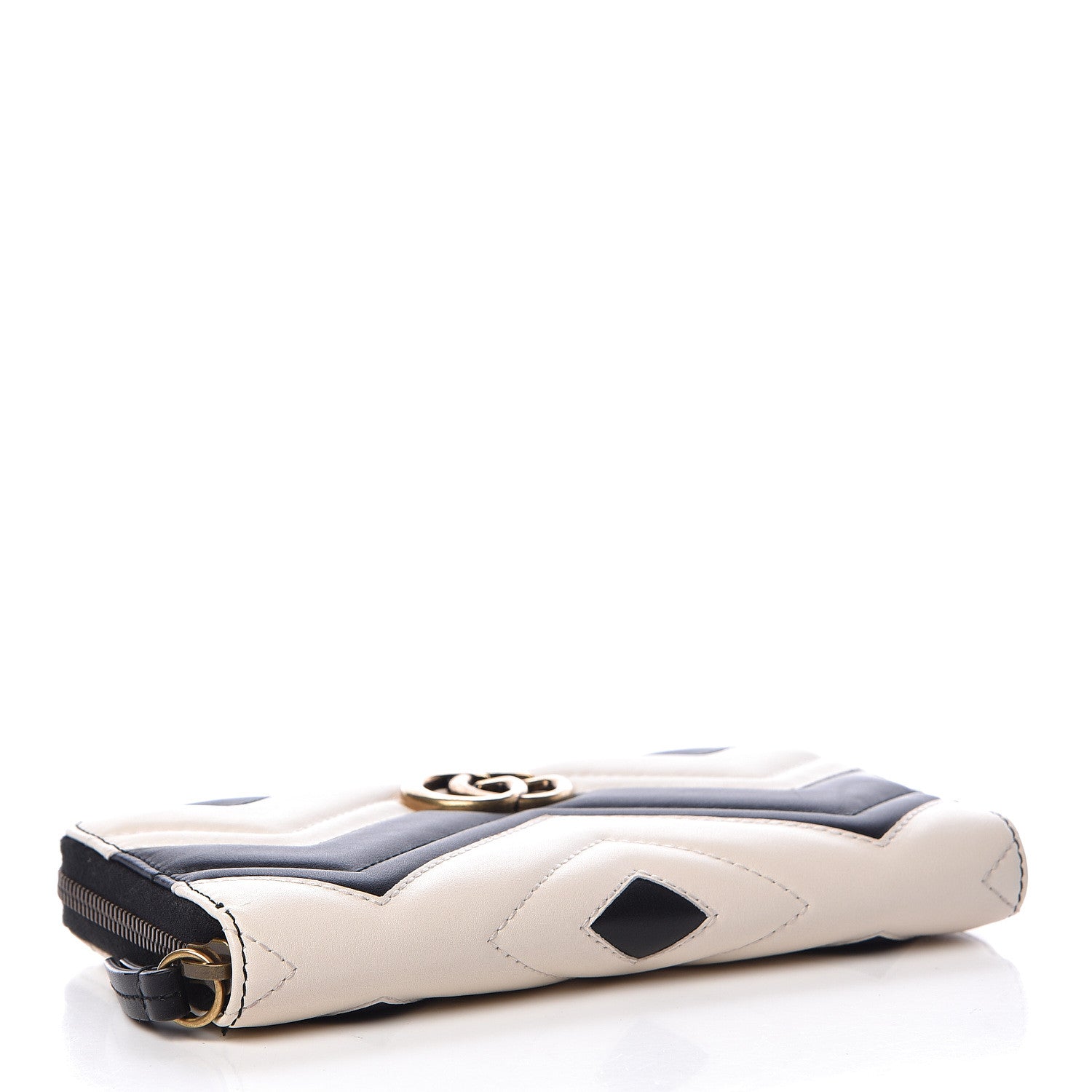 Gucci Calfskin Matelasse GG Marmont Zip Around Organizer Wallet Black White 4 of 8