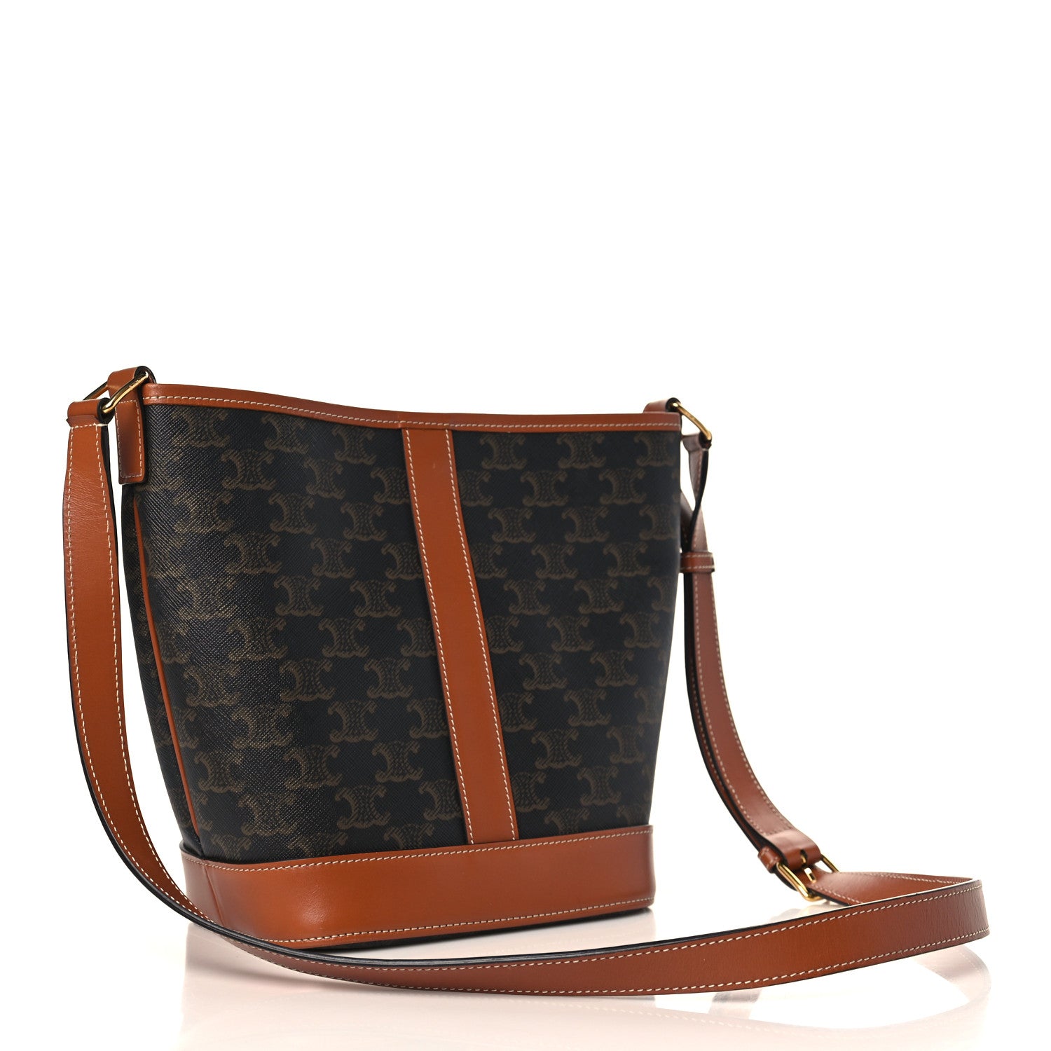 Celine Triomphe Canvas Calfskin Small Bucket Bag Tan 3 of 10