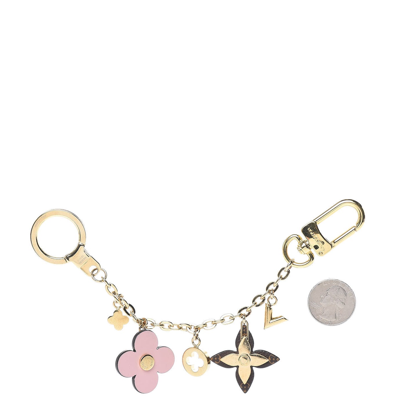 Brass Monogram Blooming Flowers Bag Charm Key Holder Rose Ballerine