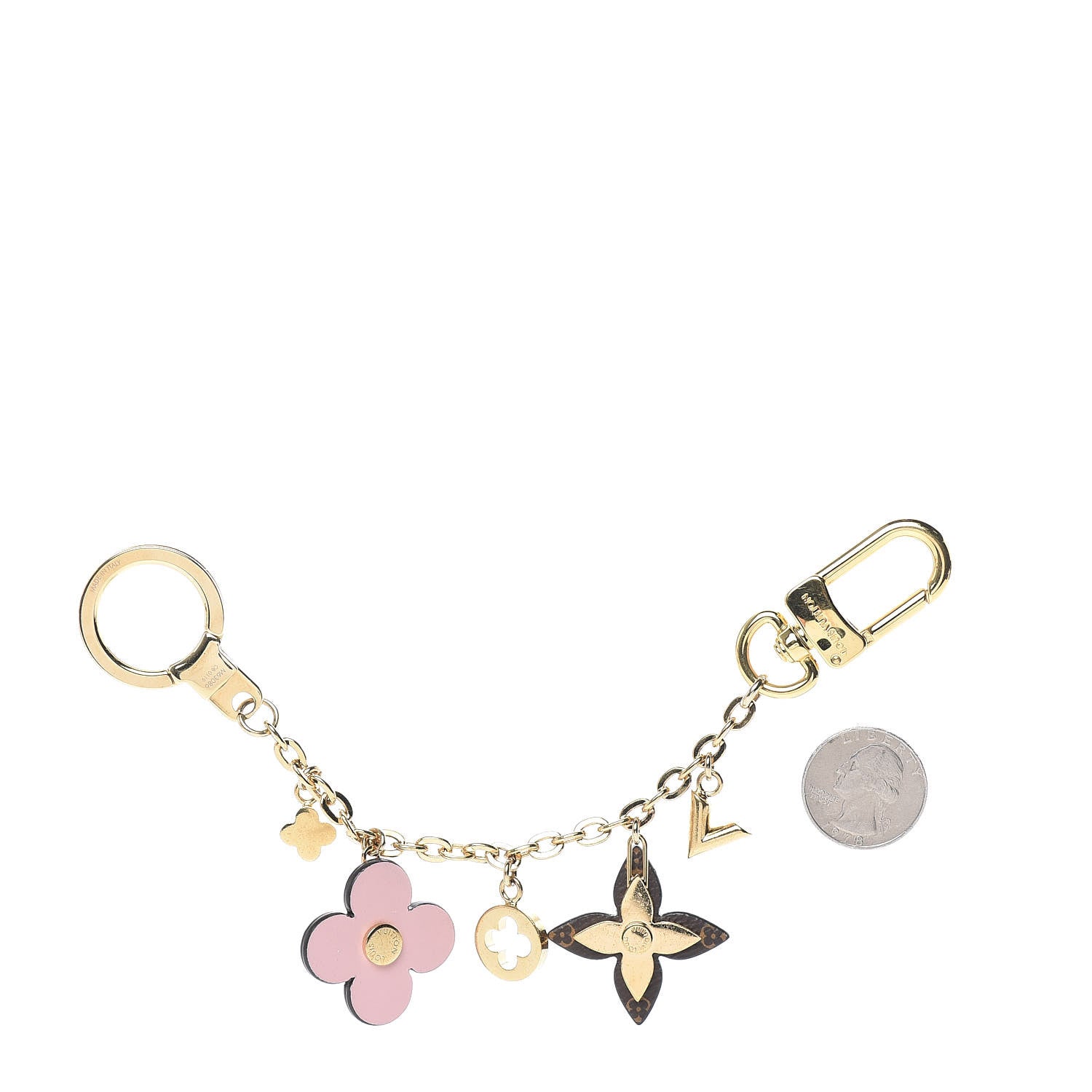 Louis Vuitton Brass Monogram Blooming Flowers Bag Charm Key Holder Rose Ballerine 2 of 5
