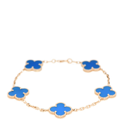 Van Cleef & Arpels 18K Yellow Gold Blue Agate 5 Motifs Vintage Alhambra Bracelet 1 of 5