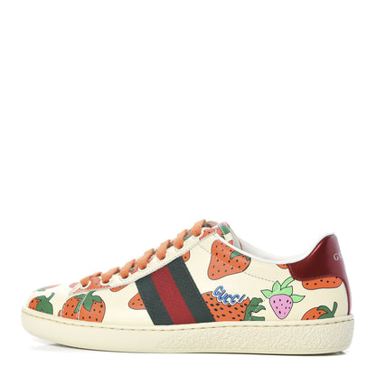 Gucci Calfskin Web Strawberry Print Womens Ace Sneakers 36 Ivory Red Green 1 of 9