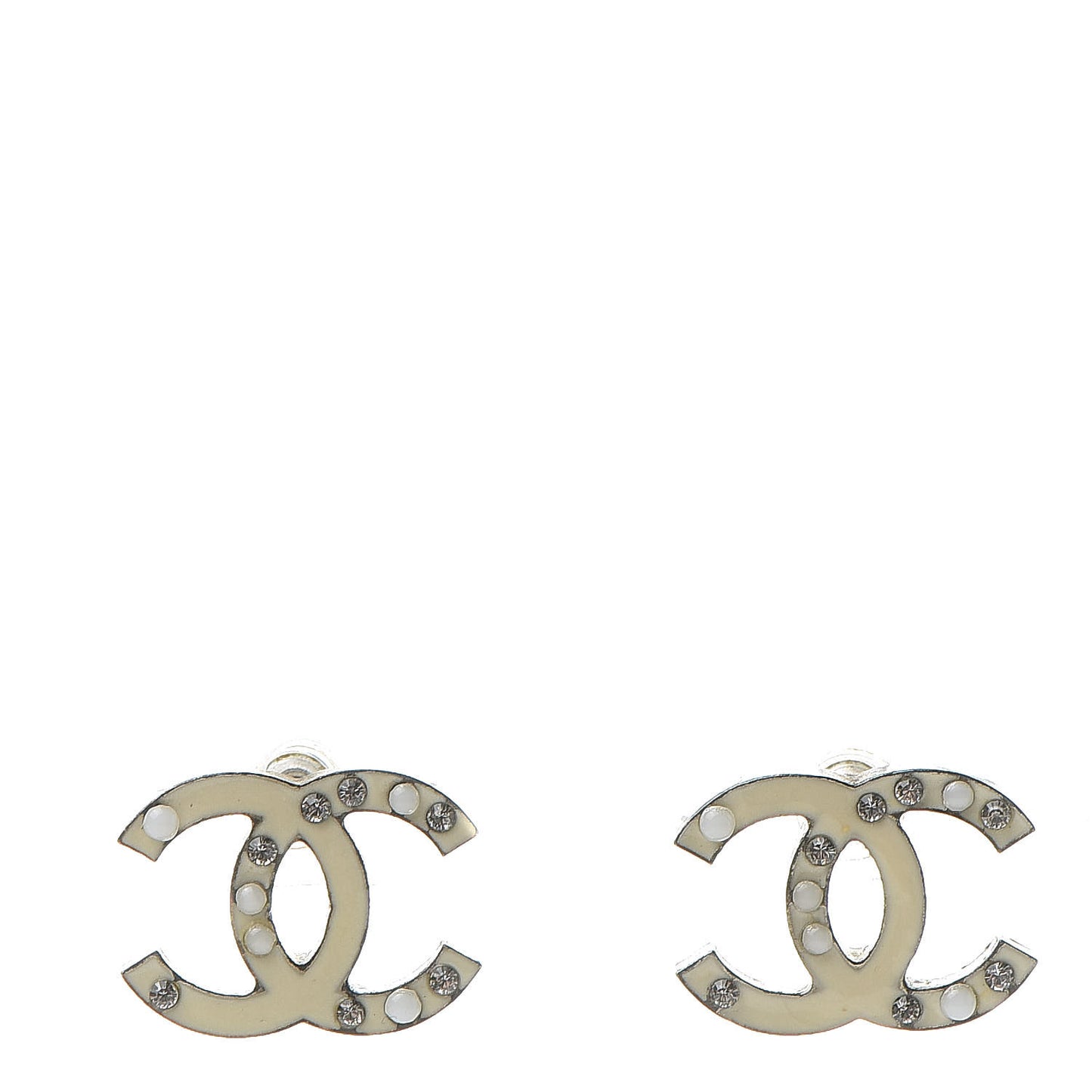 Enamel Pearl Crystal CC Earrings White
