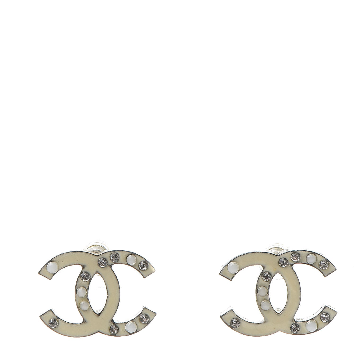 Chanel Enamel Pearl Crystal CC Earrings White 1 of 7