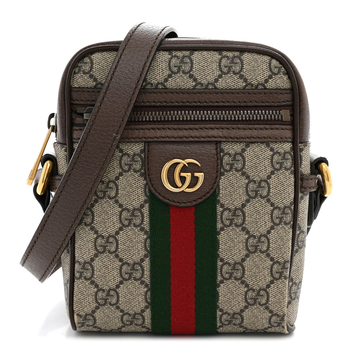 Gucci GG Supreme Monogram Web Mini Ophidia Messenger Brown 1 of 13