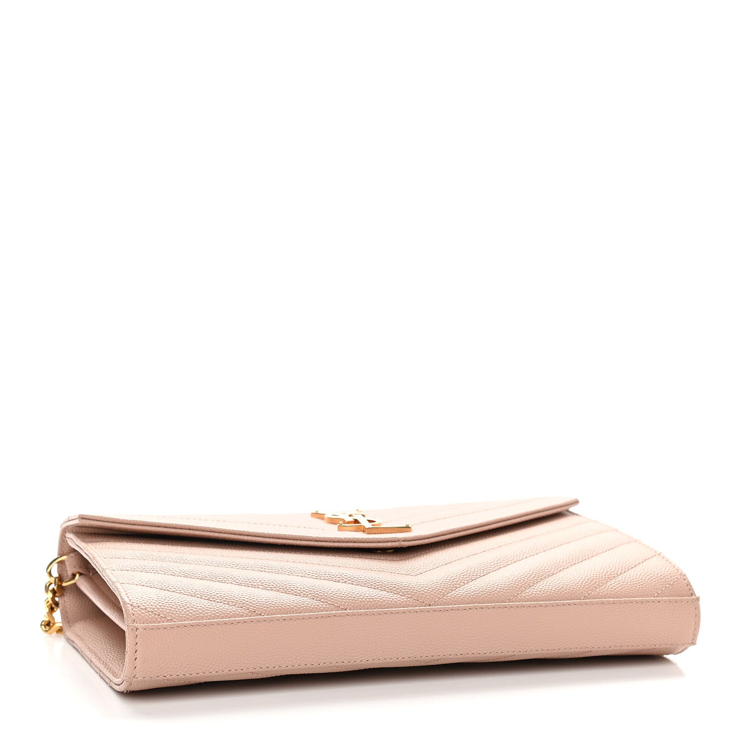 Saint Laurent Grain De Poudre Matelasse Chevron Monogram Chain Wallet Pale Pink 4 of 13