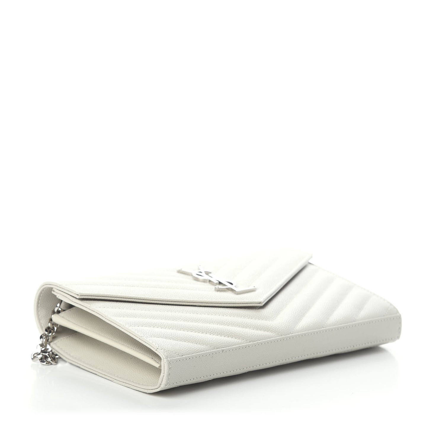 Grain De Poudre Matelasse Chevron Monogram Chain Wallet Icy White