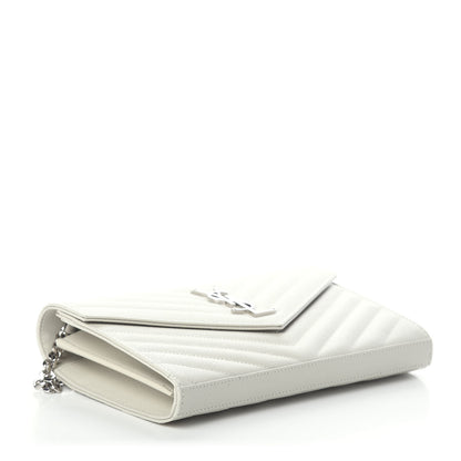 Saint Laurent Grain De Poudre Matelasse Chevron Monogram Chain Wallet Icy White 3 of 8