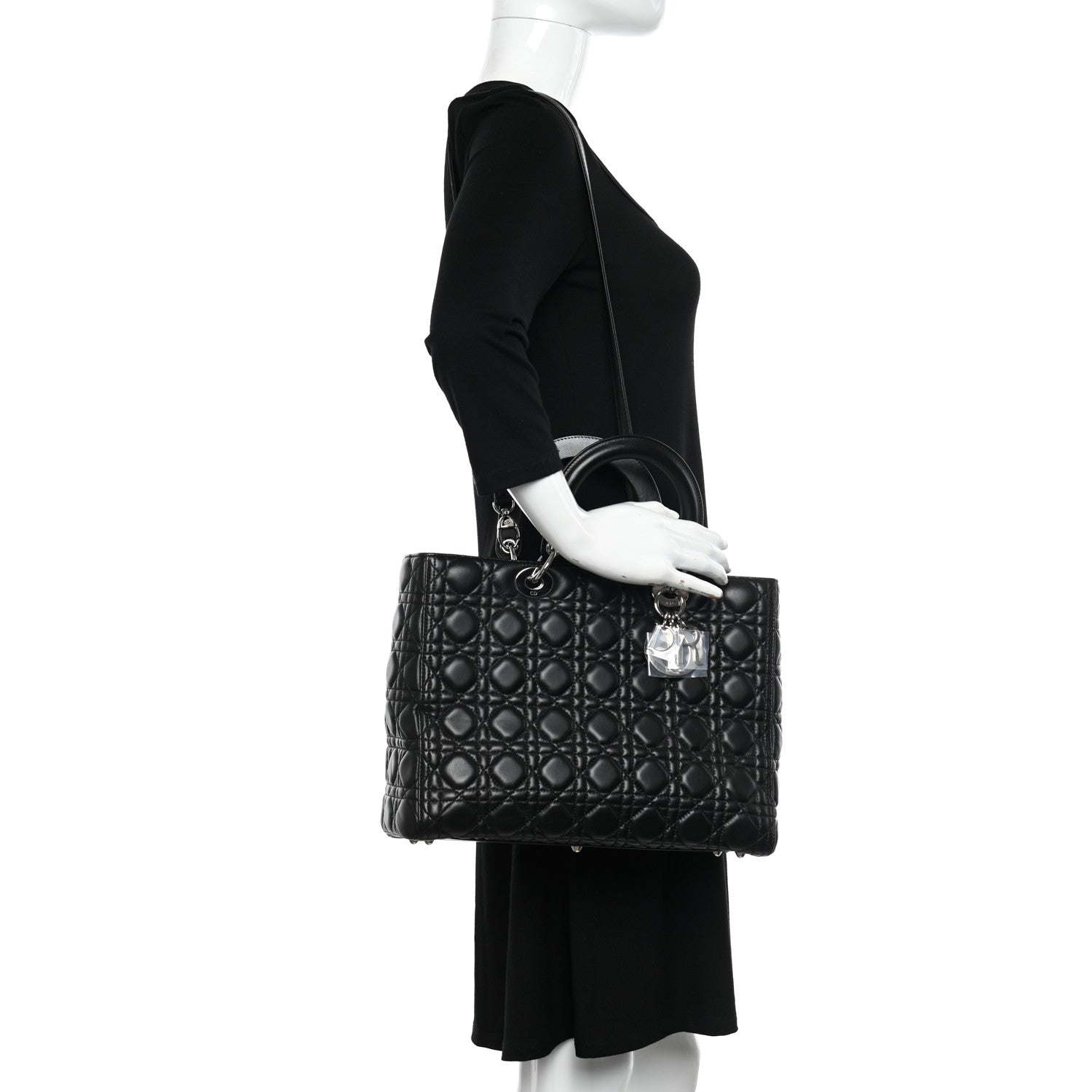 Christian Dior Lambskin Cannage Large Lady Dior Black 2 of 10