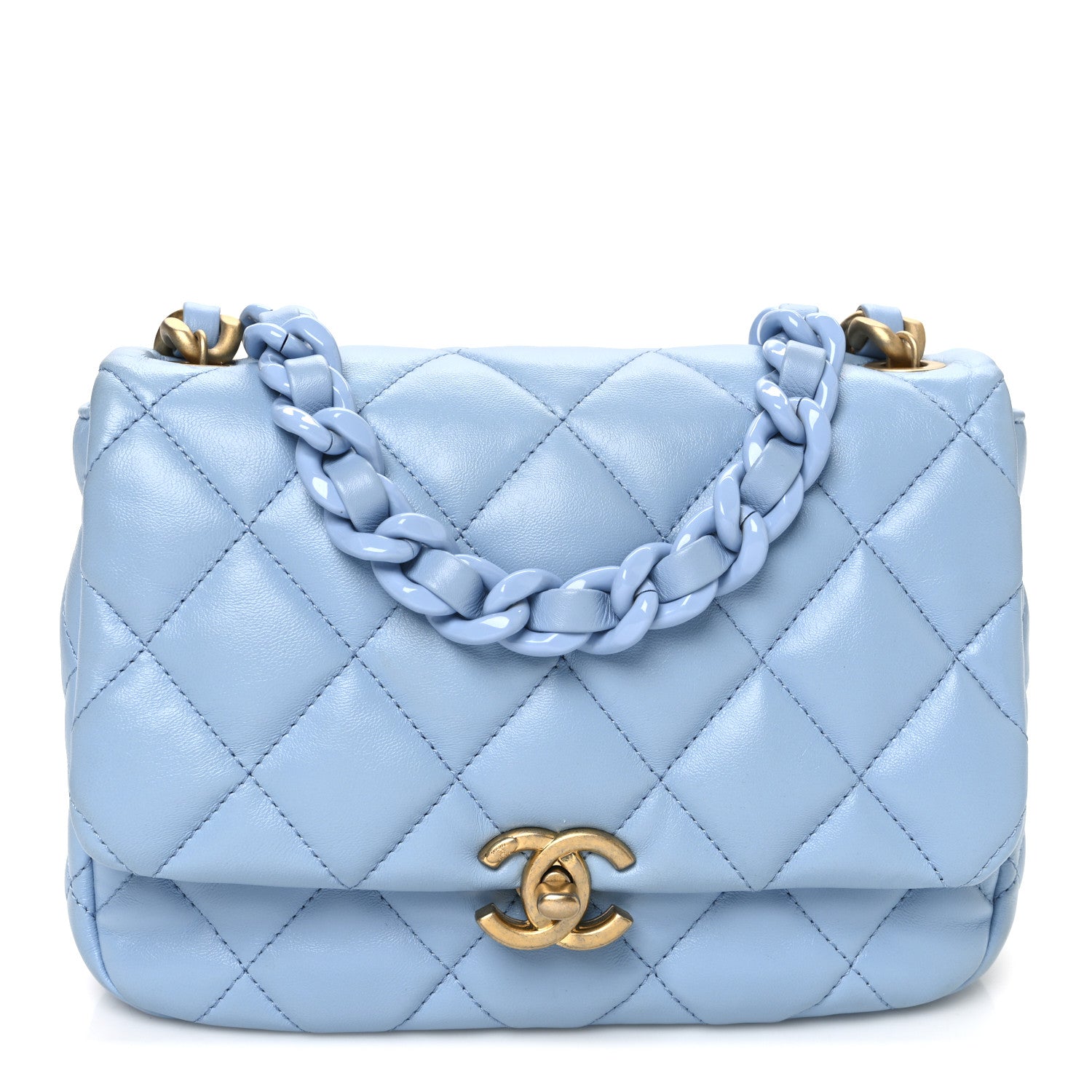 Chanel Lambskin Quilted Small Lacquered Chain Flap Light Blue 1 of 9