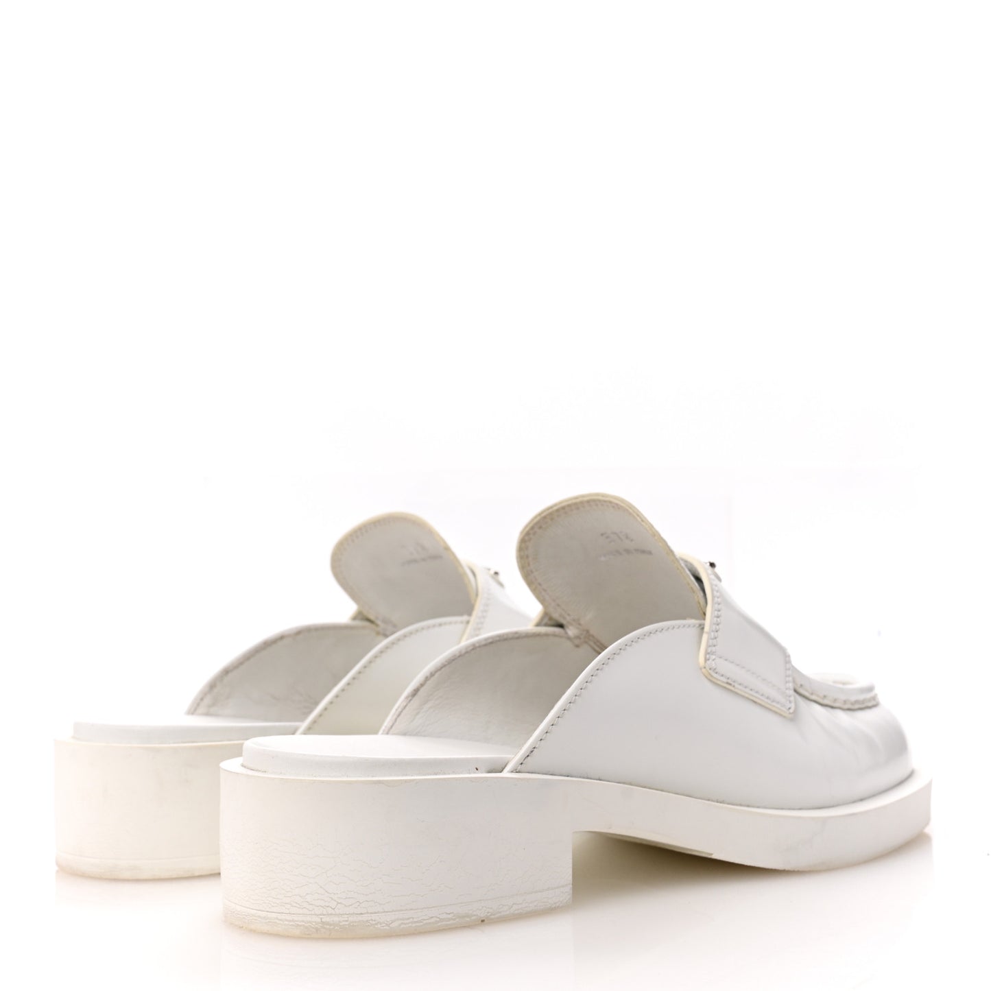 Spazzolato Metal Triangle Logo 40mm Loafer Mules 37.5 White