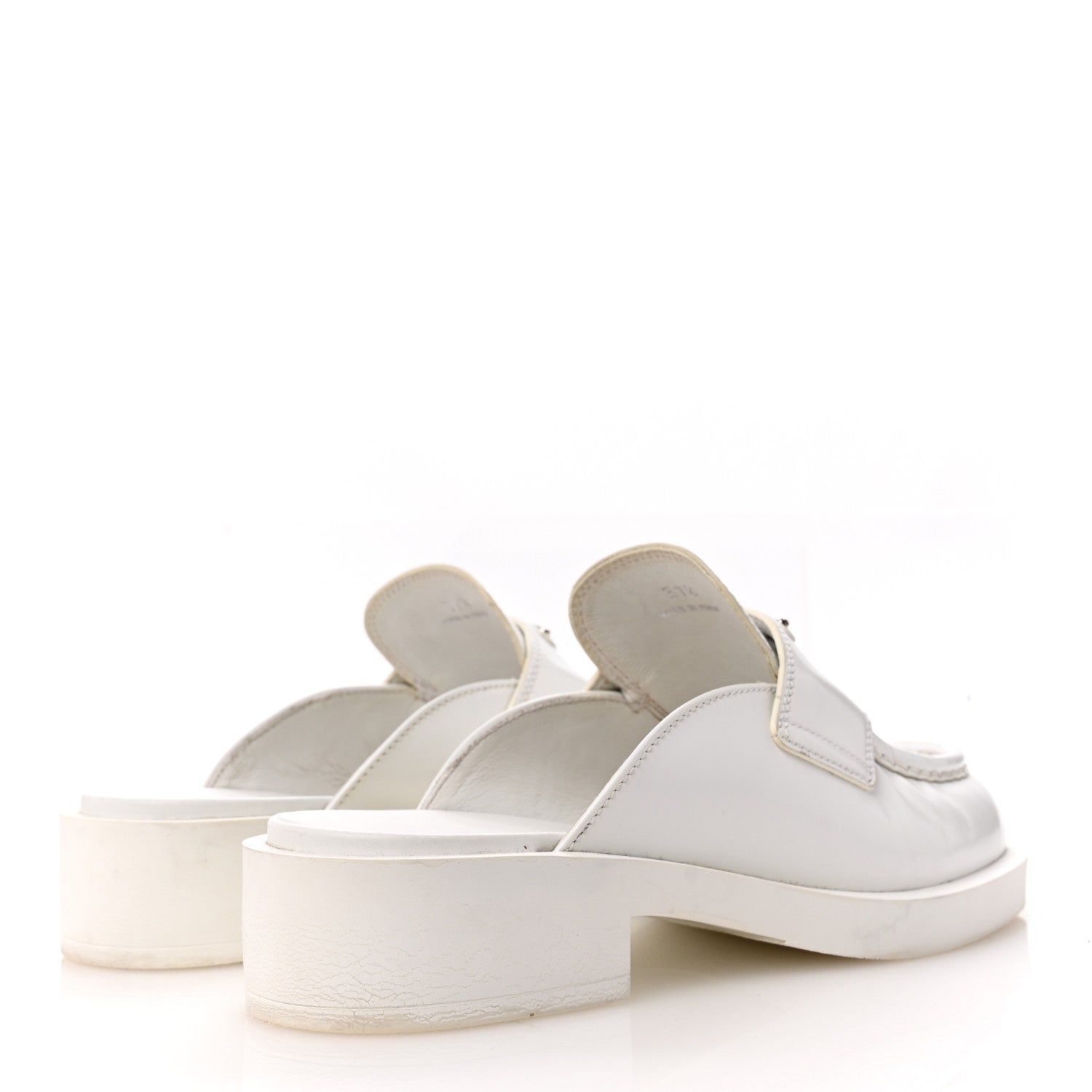 Prada Spazzolato Metal Triangle Logo 40mm Loafer Mules 37.5 White 5 of 14