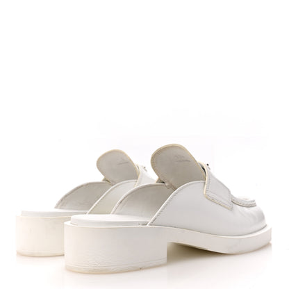 Prada Spazzolato Metal Triangle Logo 40mm Loafer Mules 37.5 White 5 of 14