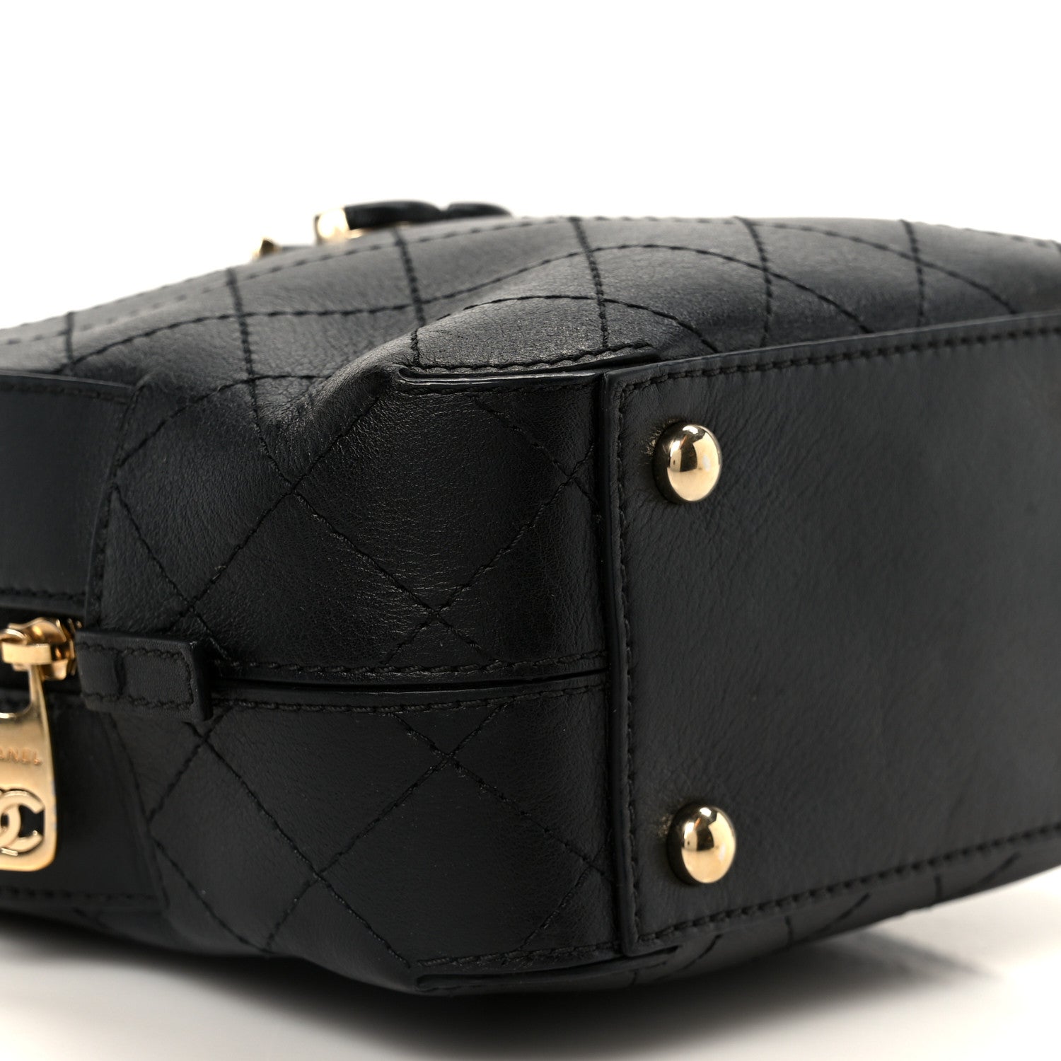 Chanel Calfskin Stitched Covered CC Camera Case Bag Black 9 of 10