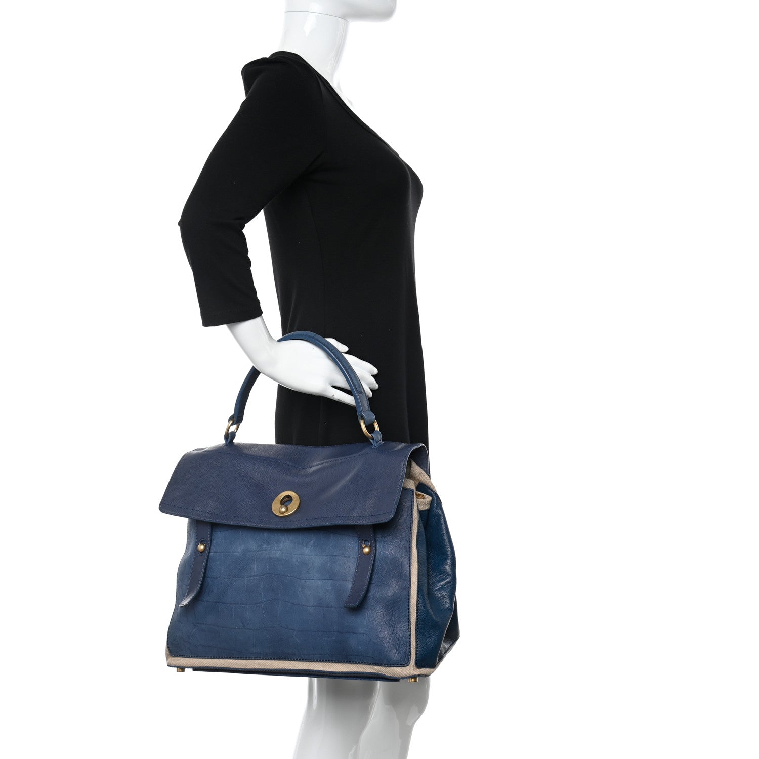 Saint Laurent Calfskin Nubuck Crocodile Embossed Large Muse Two Blue 2 of 13