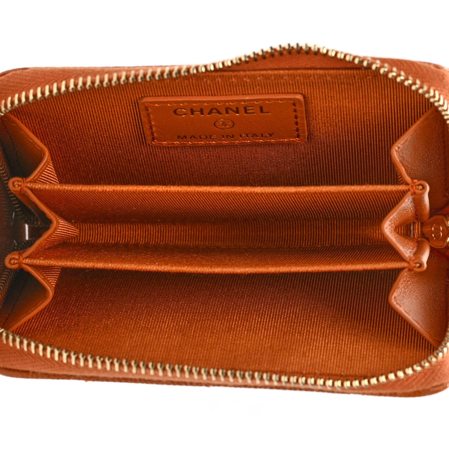 Caviar Quilted Zip Around Coin Purse Light Brown