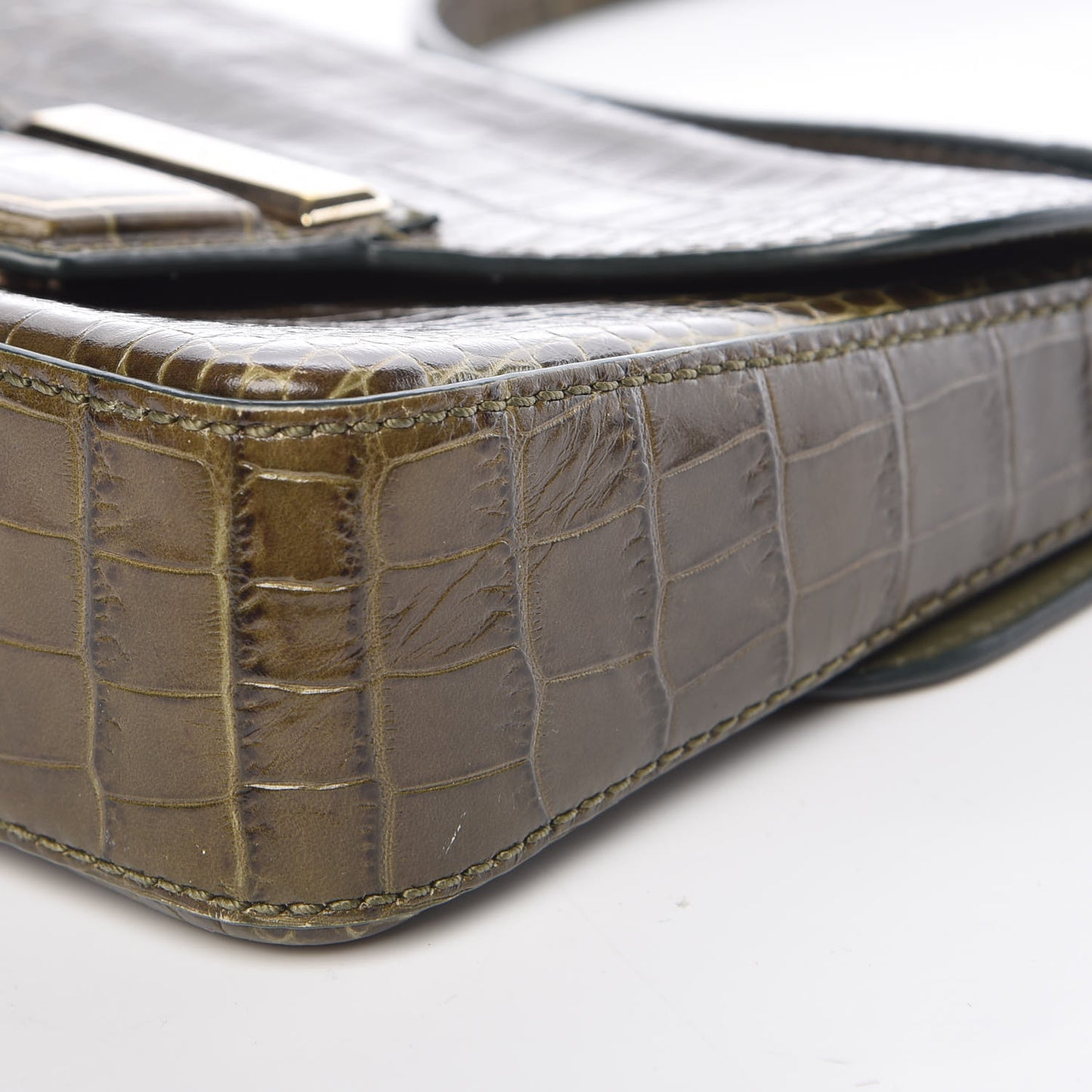 Calfskin Crocodile Embossed Mini Nobile Shoulder Bag Khaki