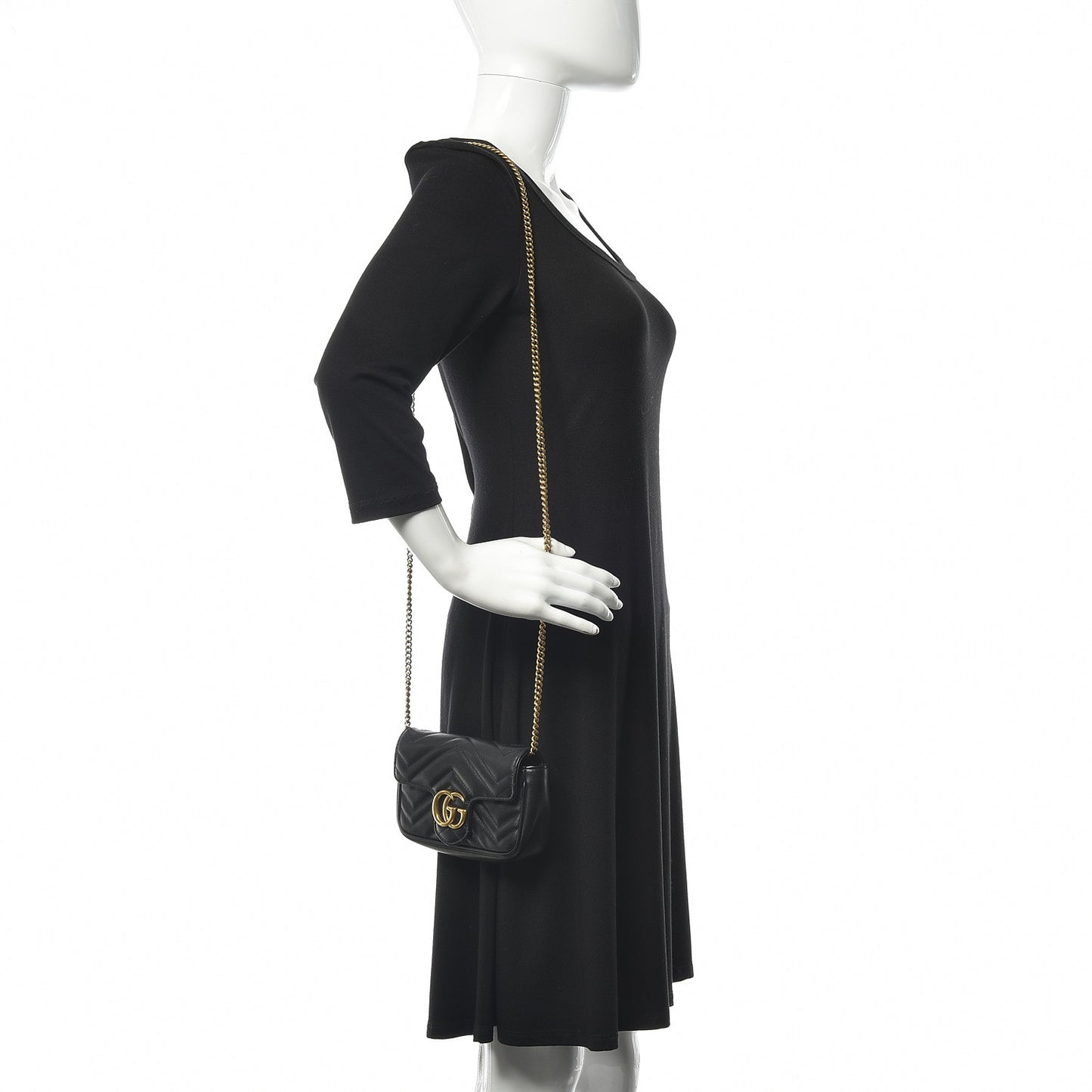 Calfskin Matelasse Super Mini GG Marmont Shoulder Bag Black