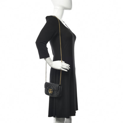 Gucci Calfskin Matelasse Super Mini GG Marmont Shoulder Bag Black 2 of 14