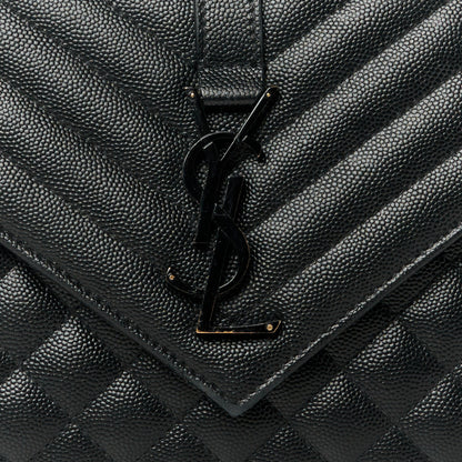Saint Laurent Grain De Poudre Textured Mixed Matelasse Triquilt Medium Monogram Monochrome Satchel Black 9 of 15